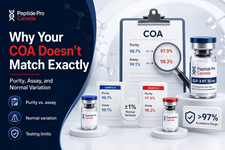 Peptide COA purity and assay results comparison