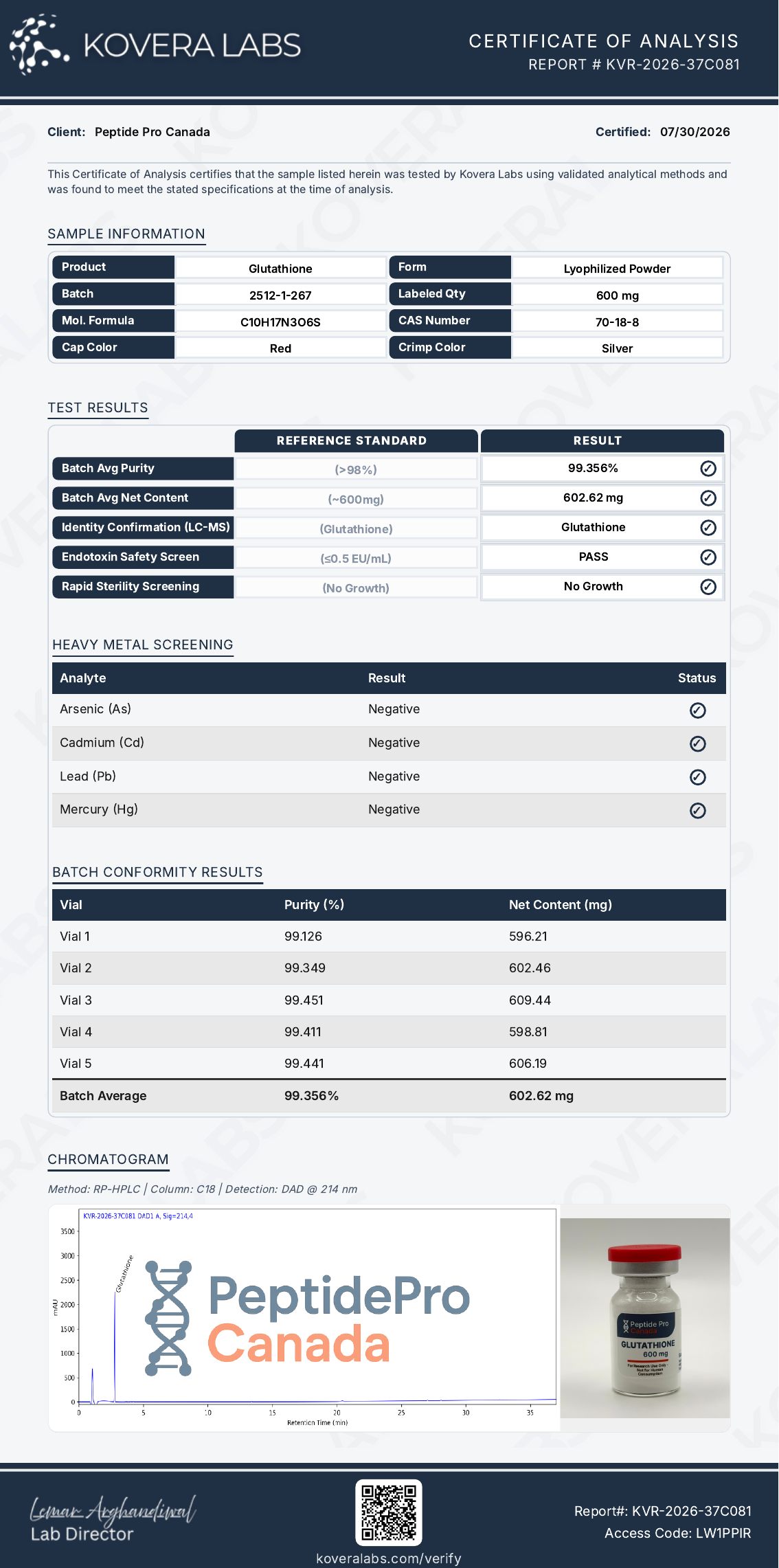 Glutathione Canada – Laboratory Research Reagent (600mg) - Image 4