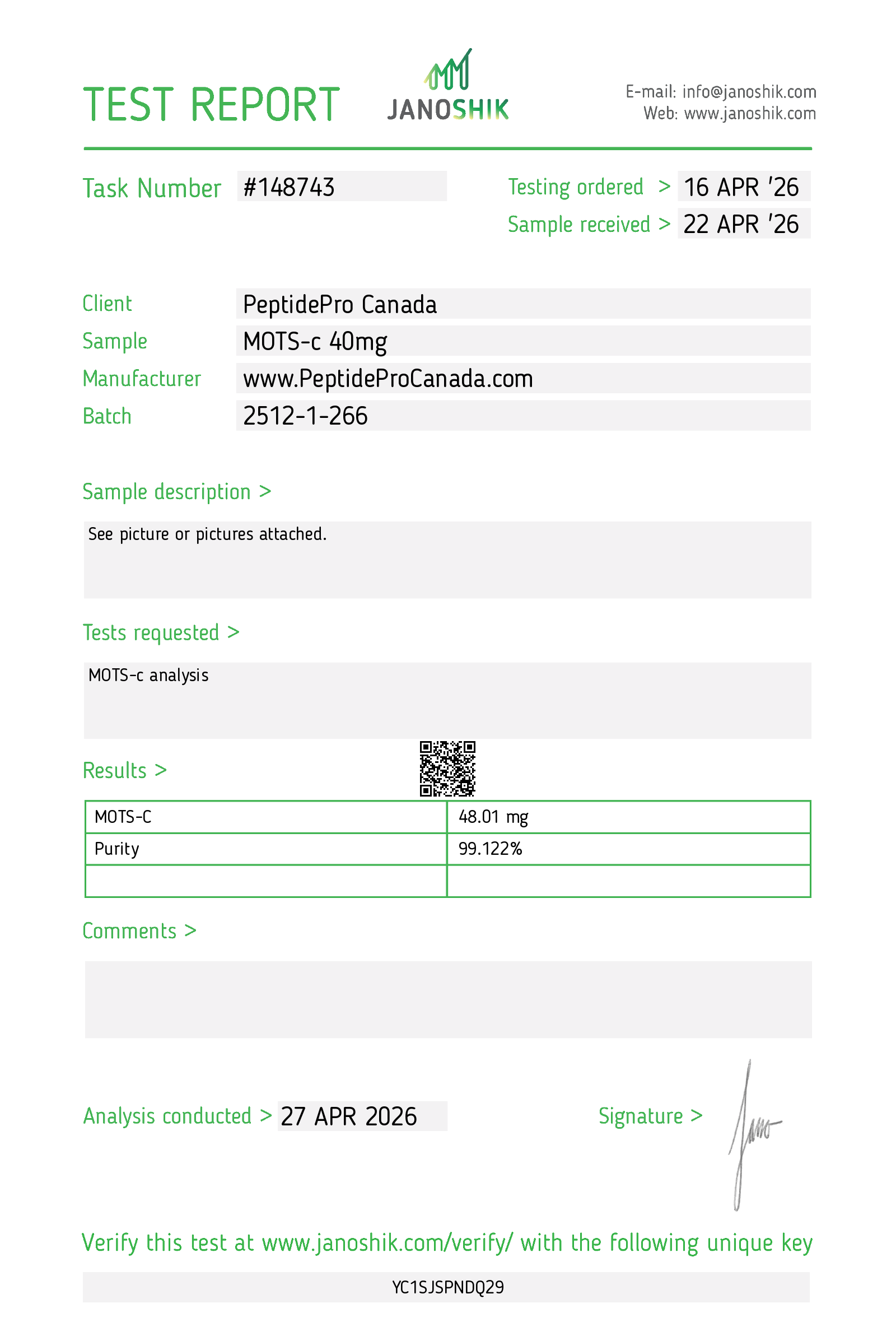 MOTS-c Canada 40mg COA